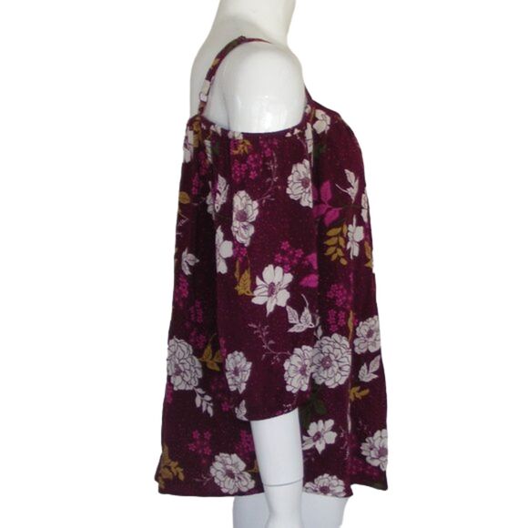 TORRID Camisole Top, 2/2X, Floral on Berry, Spag straps, Cold shoulder, 3/4 slvs - Picture 6 of 11